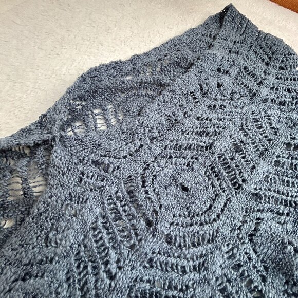 Sundance Womens Navy Crochet Knit Poncho Cardigan Sweater Top M/L - Picture 4 of 6